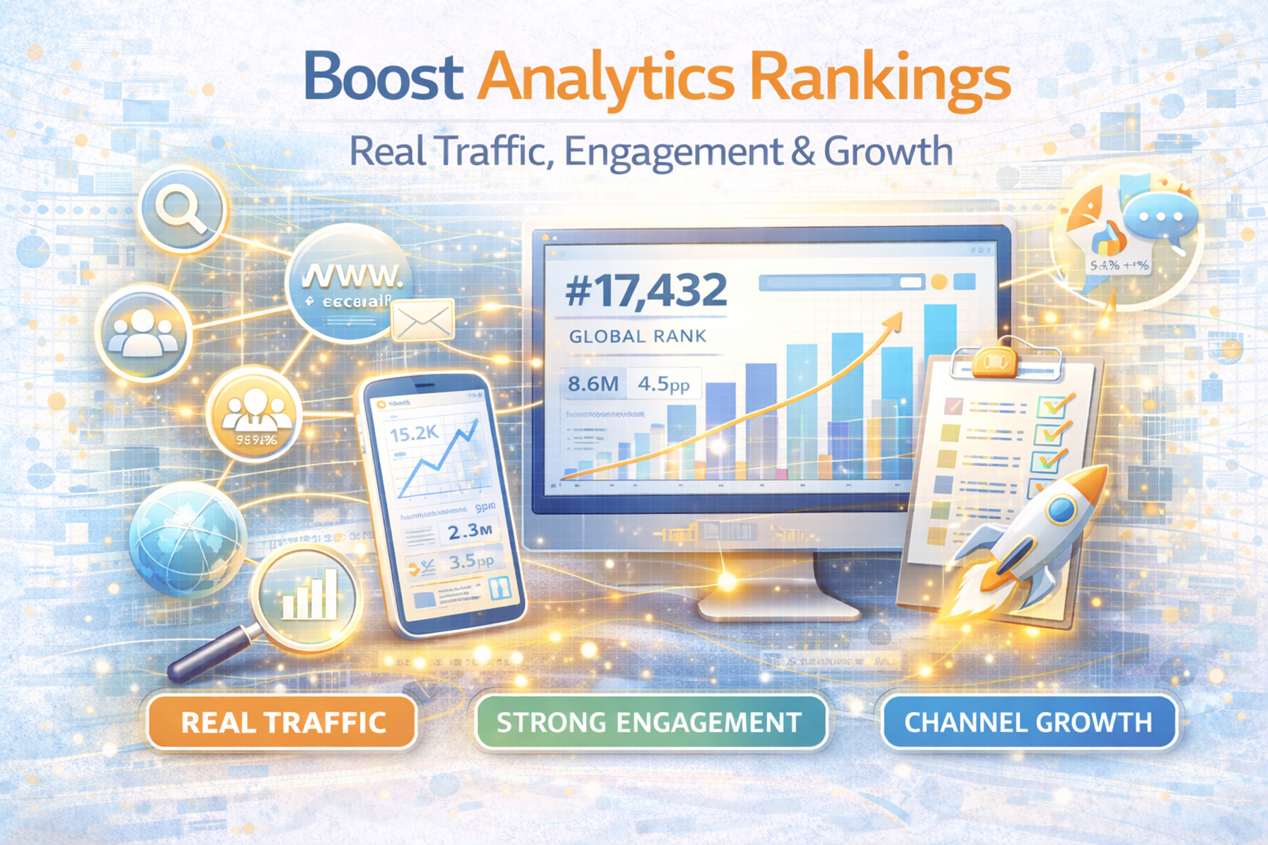 Boost Analytics Rankings thumbnail: improve traffic, engagement, and channel growth using clean, data-driven strategies.