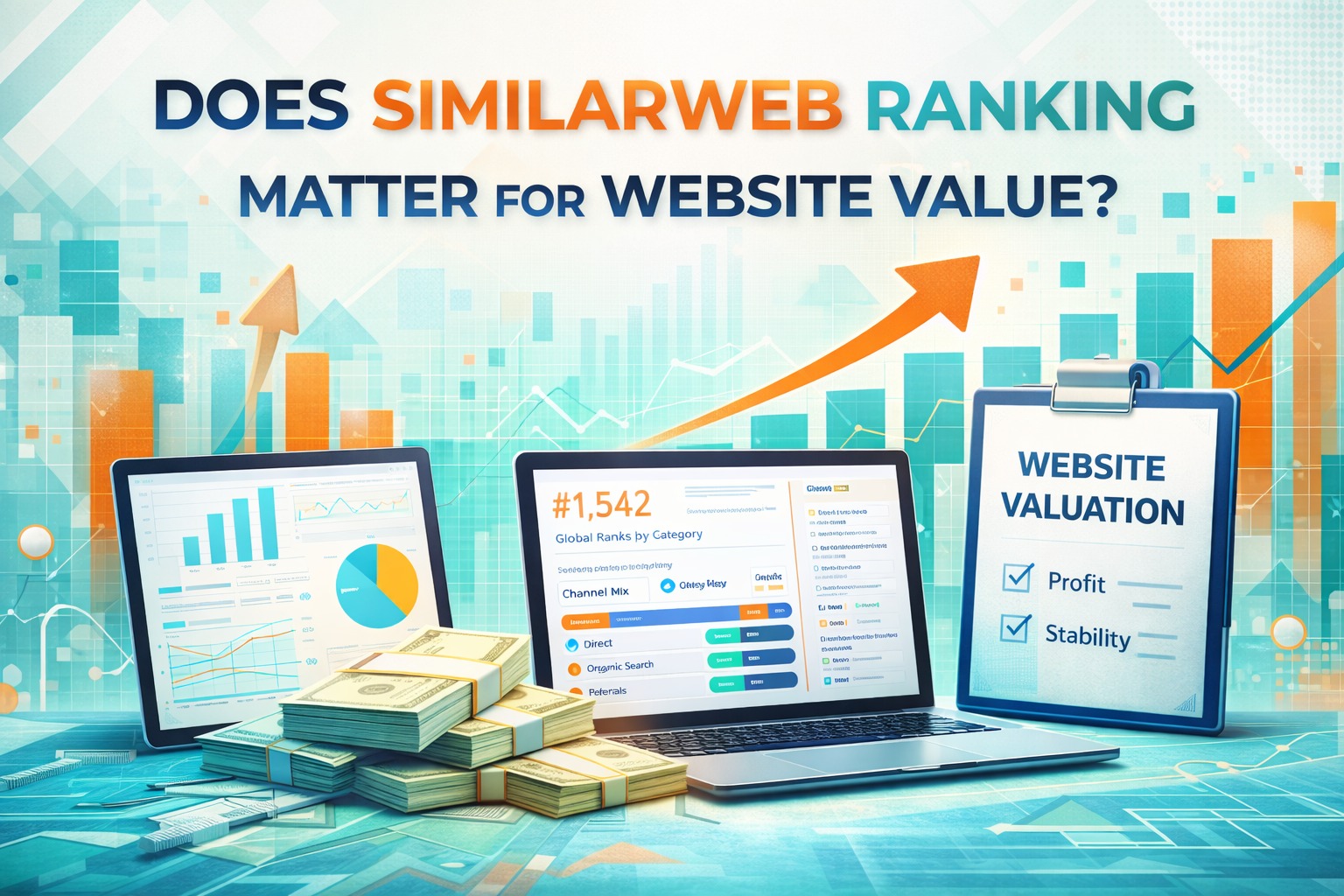 Similarweb ranking and website value thumbnail: valuation checklist, profitability, stability, and competitive positioning signals.
