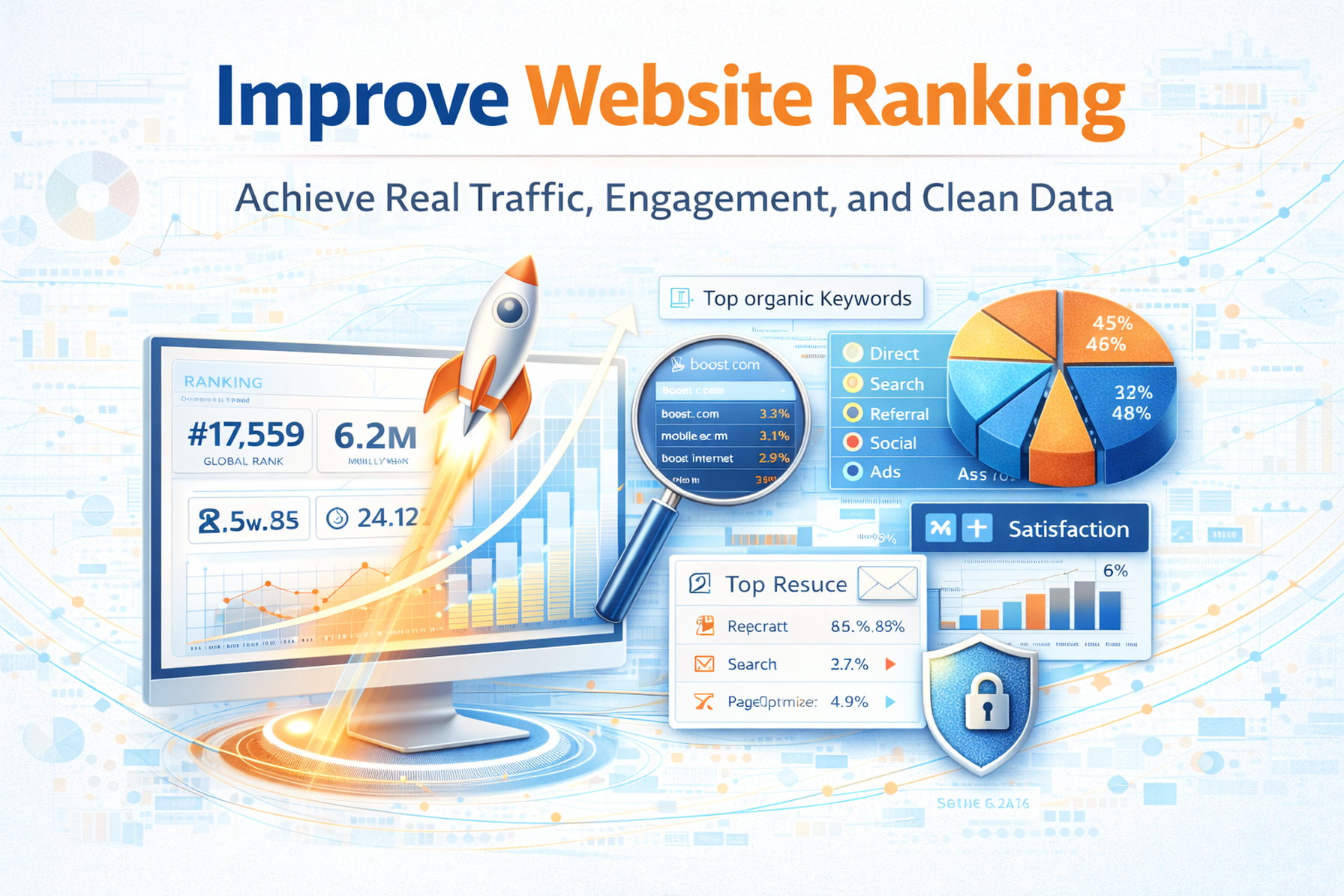 Improve Website Ranking thumbnail: data-driven steps to grow ranking signals with real traffic, engagement, and clean measurement.