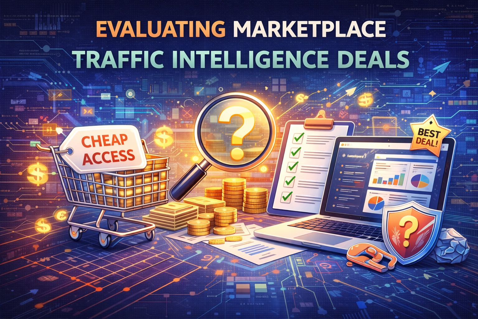 Marketplace traffic intelligence deals thumbnail: evaluating cheap access offers, reliability risks, privacy exposure, and safe procurement checks.