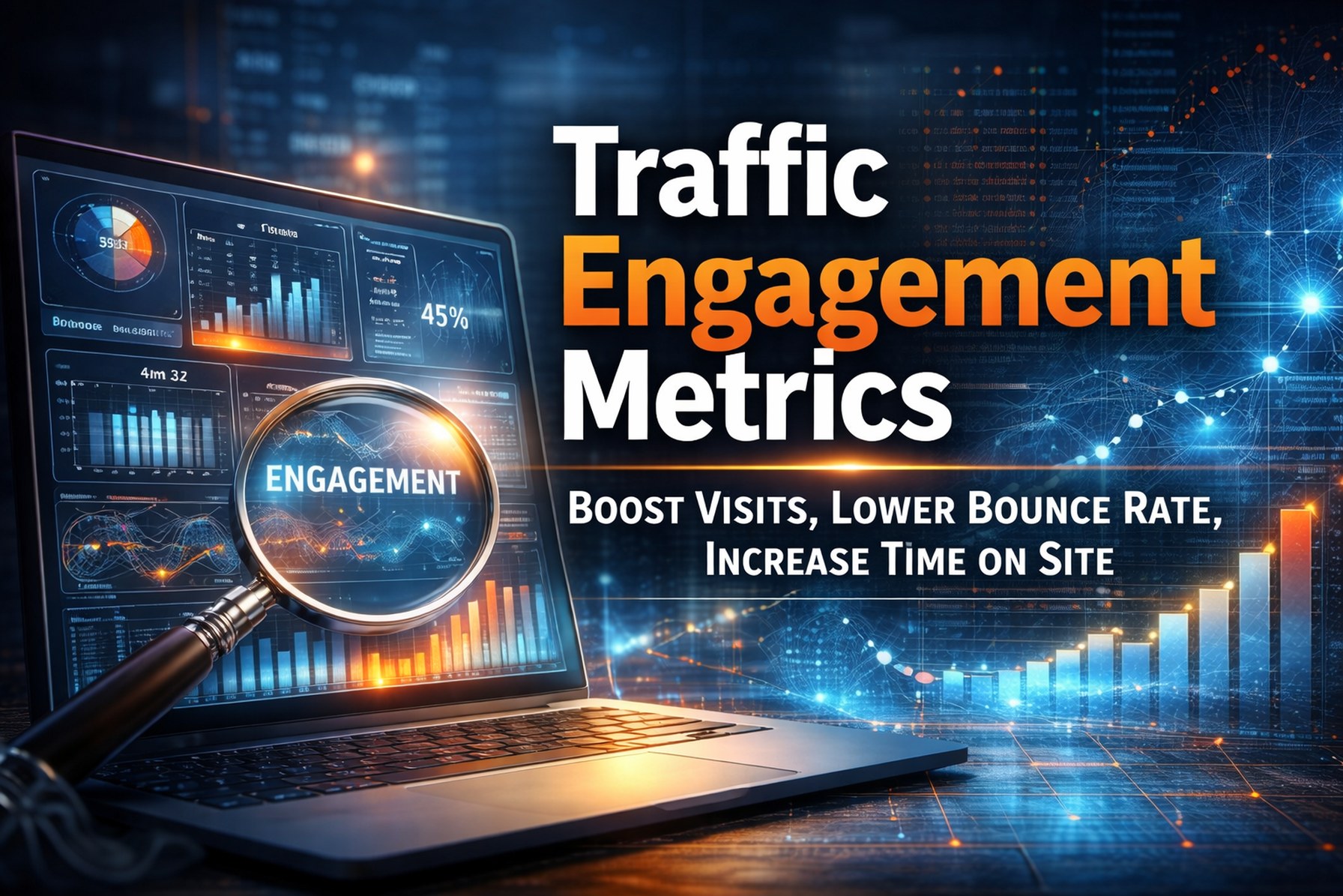 Traffic Engagement Metrics thumbnail: boost visits, lower bounce rate, and increase time on site with better engagement tracking.